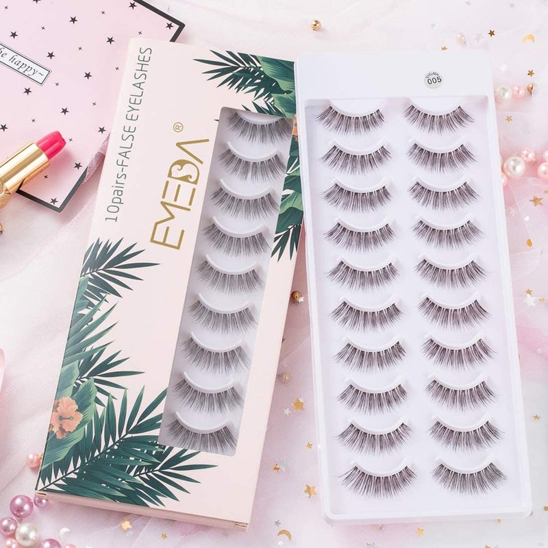 EMEDA False Eyelashes Natural Lashes Wispy 0.01mm Ultra Thin Band 12mm Cat Eye 10 Pairs Invisible Clear Band 3D Demi Wispies Short Fake Eye Lashes Strips Handmade (005) - Image 5